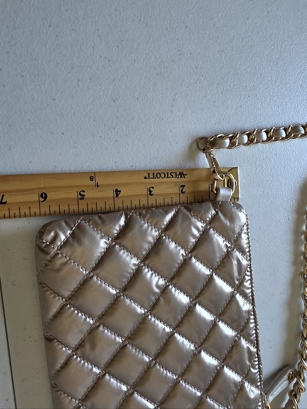 Lemonbella Quilted Chain Strap Bag Small Crossbody Removable Strap Neutral - Picture 11 of 14